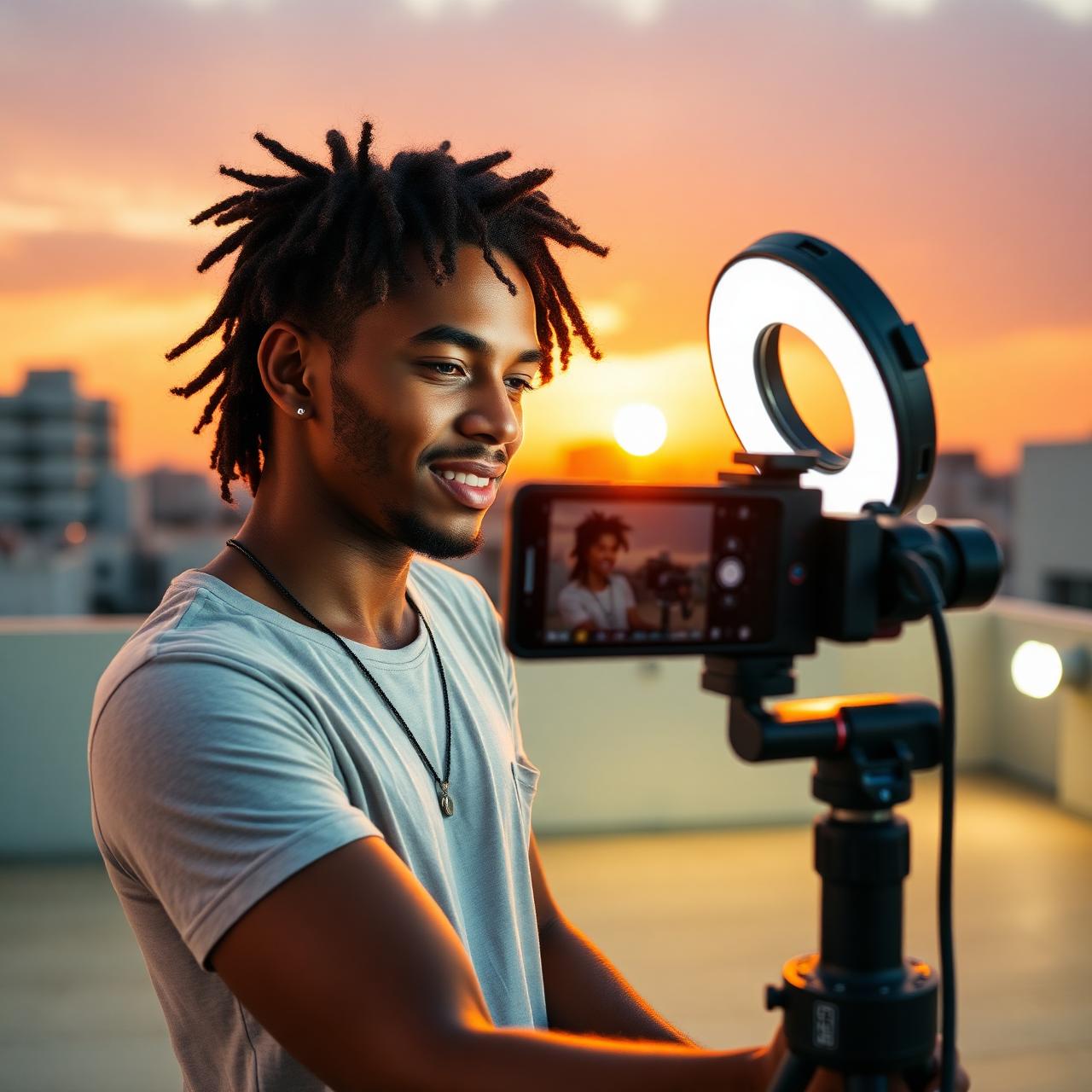 Criador gravando vídeo para marca local